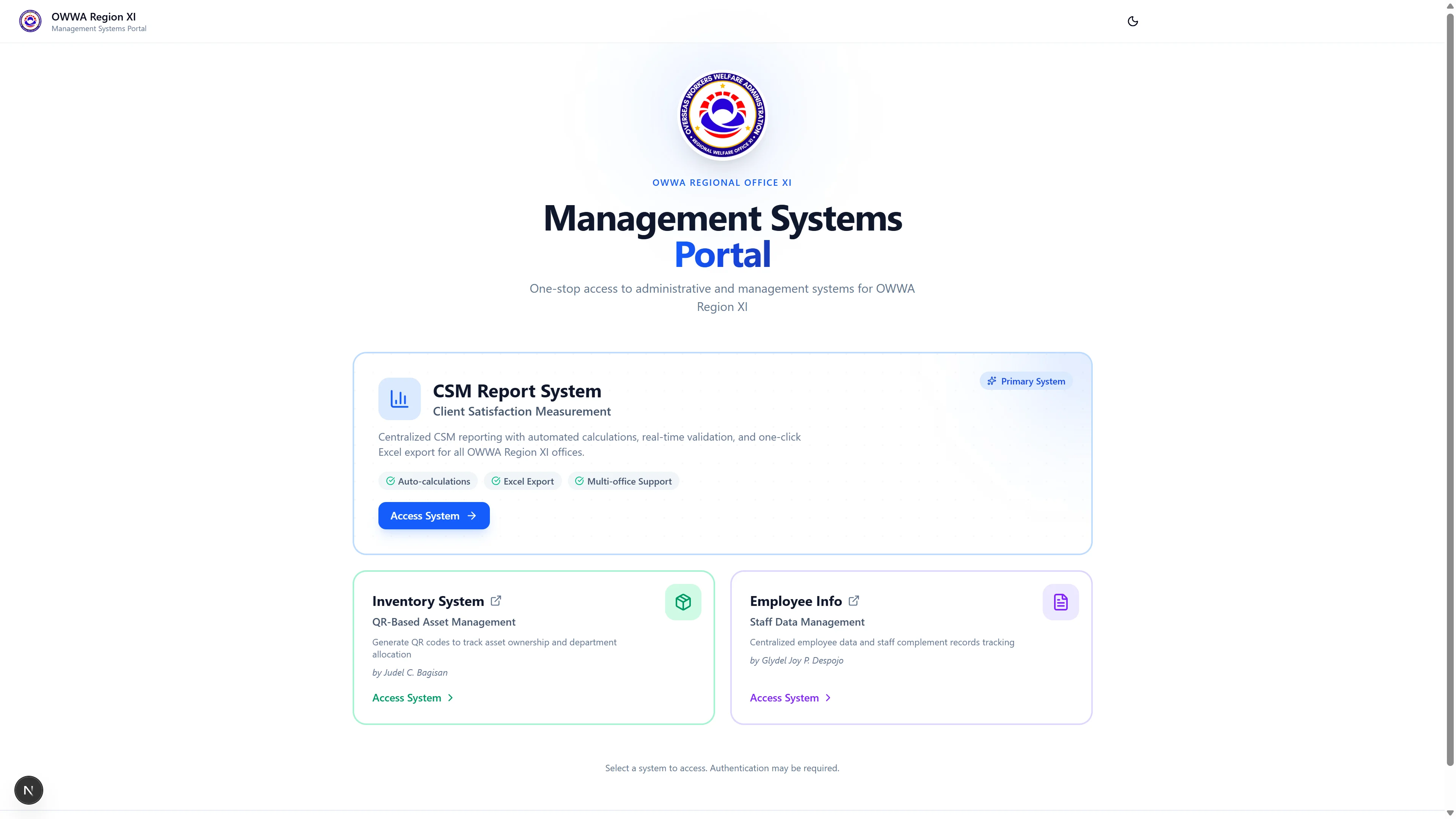 OWWA CSMR System — Public Landing